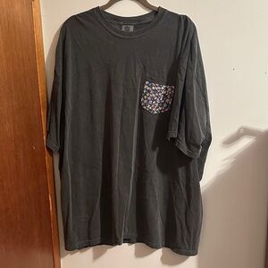 Comfort Colors Charcoal Tee with Hand Embroidered Floral Pocket